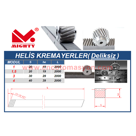 2 Modül Helis Kremayer Dişli 20 mm x 20 mm (2 metre)