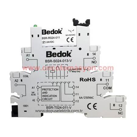 24VDC Vida Bağlantılı Slim Röle+Soket -BSR-T024-011-V